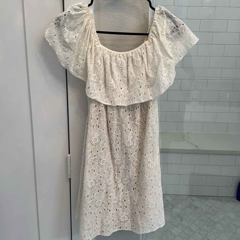 Pretty white lace off the sleeve dress